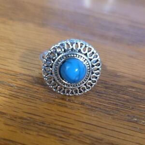 3 Items For $15 Silver Filigree Ring with Blue Stone